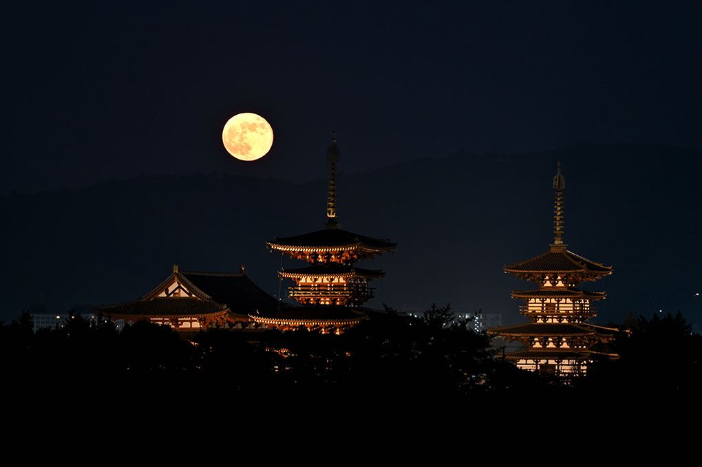 薬師寺と満月